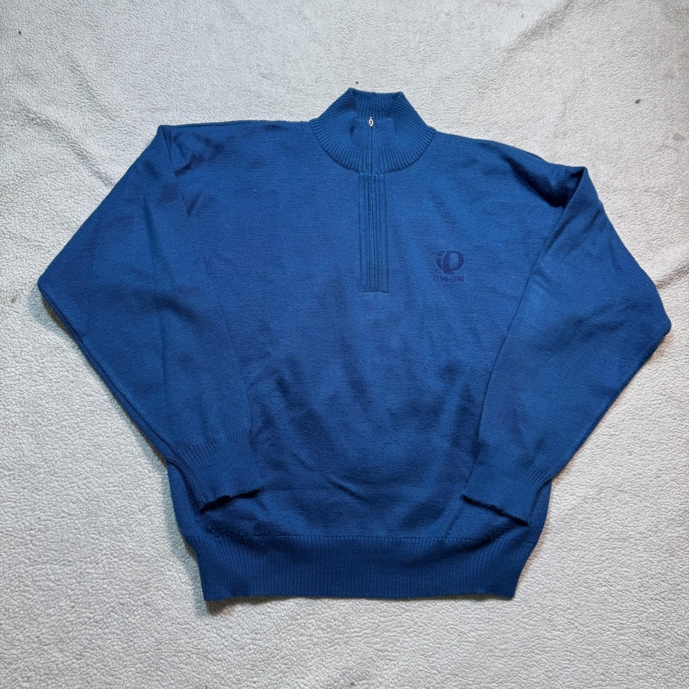 Vintage Pearl Izumi Sweater Mens Medium Blue Quarter Zip Mock Neck Cycling 90s